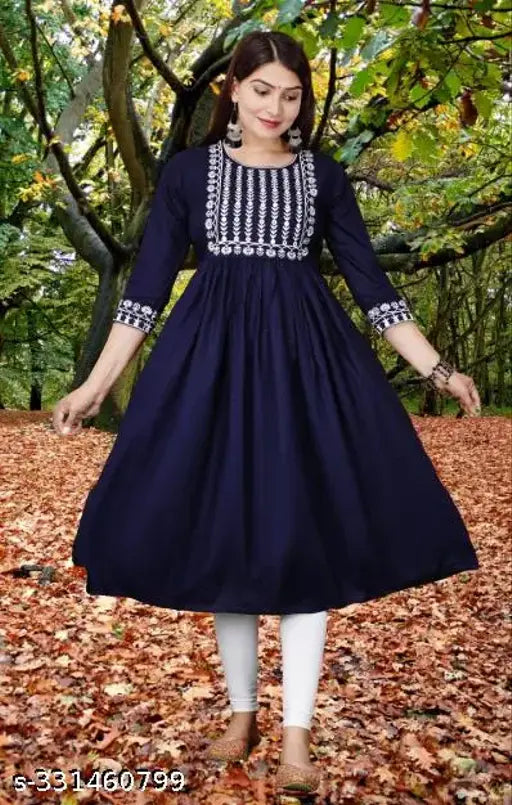 Rayon embroidered kurta, S-XXXL sizes, comfortable & breathable women's fashion