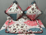 Multicolor floral cotton bedsheet set: 1 double sheet, 2 embroidered pillow covers, 2 cushion covers with filler. High-quality superfine summer sheets for adults, made in India