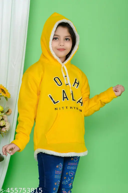 Yellow wool long sleeve kids sweatshirt hoodies, printed pattern perfect for boys and girls, Lalcollection premium kidswear brand