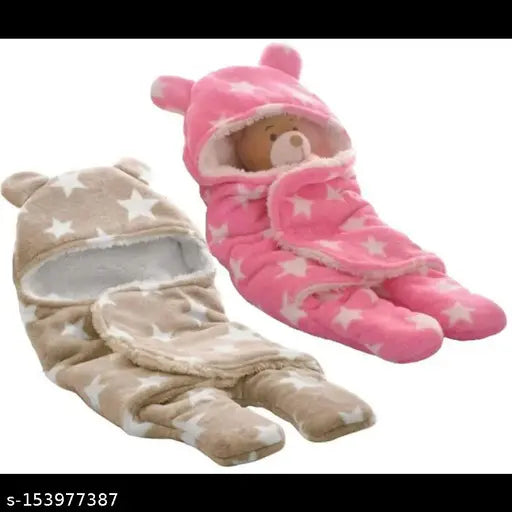 Soft poly blend Sherpa bear-shaped baby blanket (2 pack) for newborn to 6 months, classic prints design