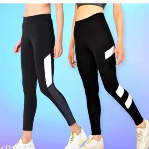 Striped net lycra jeggings pack of 2 for women, urban trendy gym wear, stretchable and fashionable workout clothes for sizes 28-44