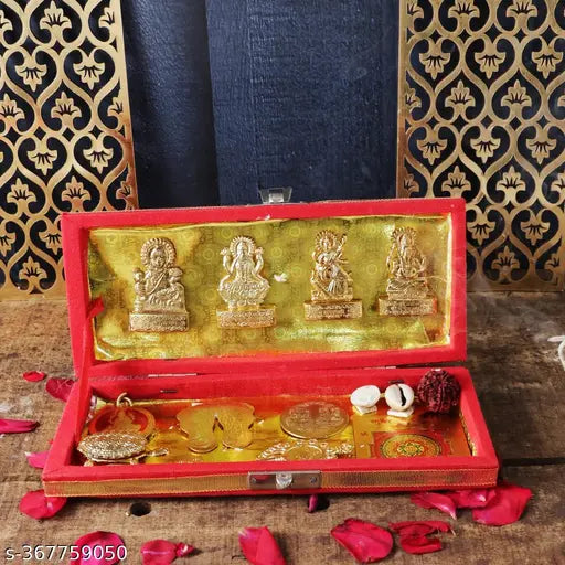 Metal home decor item - Shree Shri Dhan Laxmi Kuber Bhandari Yantra for wealth, success, and happiness. Measures 19cm x 3cm x 8cm, perfect for Diwali puja and meditation