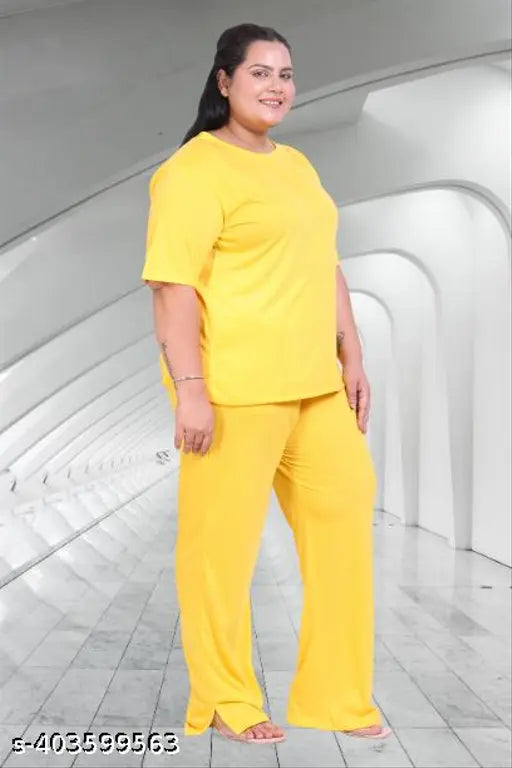 Indian-made CANIDAE Plus Size Pyjama T-Shirt Co-ord set for women, solid color round neck, half sleeves