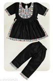 Black & Pink Embroidered Combo A-line Kurta Set for Kids, Crepe fabric, Knee-length, Three-Quarter Sleeves. Exquisite Indian fashion for 0-6 Months to 4-5 Years