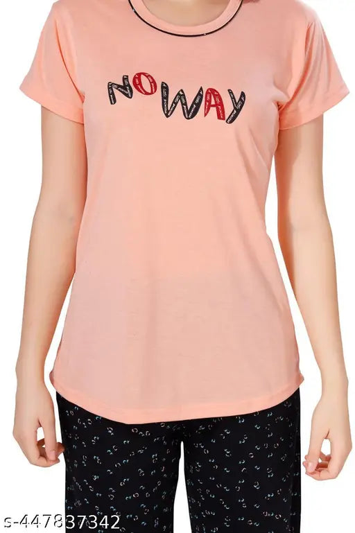 Printed cotton hosiery night suit, vibrant pattern and short sleeves for women's versatile wardrobe