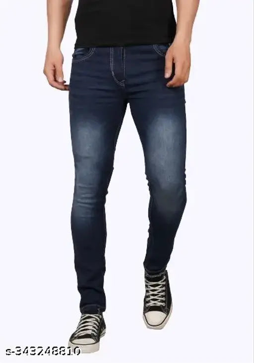Cotton blend, dyed/washed Comfits blue jeans for men, fitted look at any occasion. Size 28, 30, 32, 34, or 36. Made in India