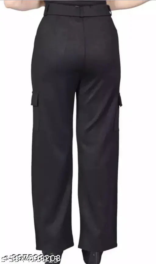 Black cotton blend women's slim-fit trouser, stylish and trendy bottom wear for women