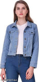 Women's Denim Plaine Blue Jacket, solid denim, long sleeves, versatile, casual wear, India origin