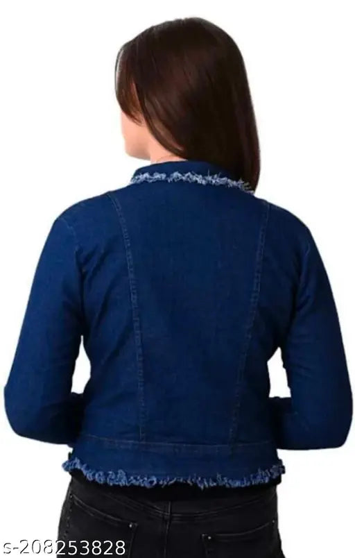 Women's long-sleeve solid denim, Indian-made classic piece for fashionable attire