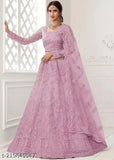 Red embroidered net lehenga-choli set, Indian bridal wear featuring semi-stitched style with matching blouse & dupatta