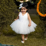 White embellished net frock, sleeveless, 6-12 months, Indian angel dress with pearls