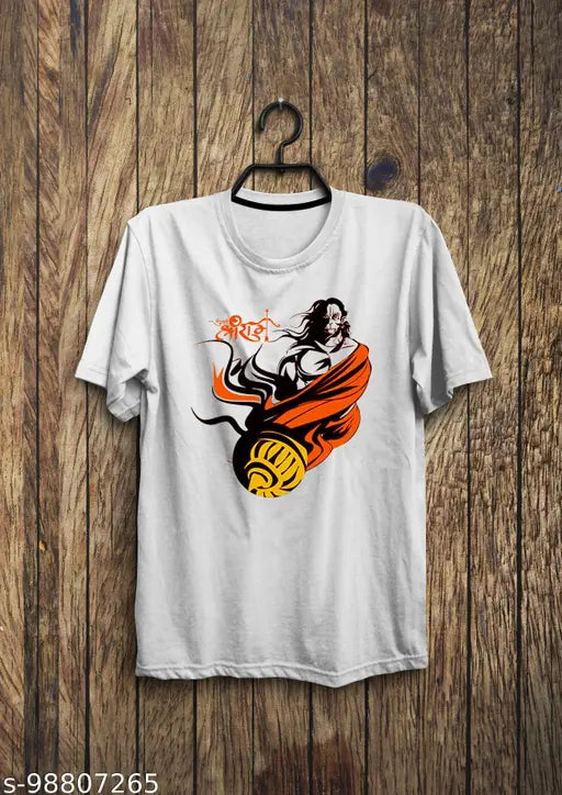 Blue poly cotton Jay Shree Ram Hanuman t-shirt for men, short sleeves, lightweight, Indian origin