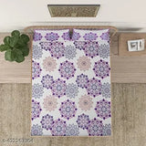 Mosaic Printed white base pink blue bedsheet, superfine cotton flat sheets for summer, 2 pillow covers included, Indian origin