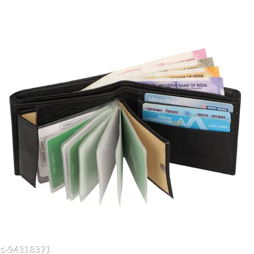 Men's brown faux leather wallet, 8 card slots, textured design, front pocket style, free size (11cm x 9cm), Indian origin