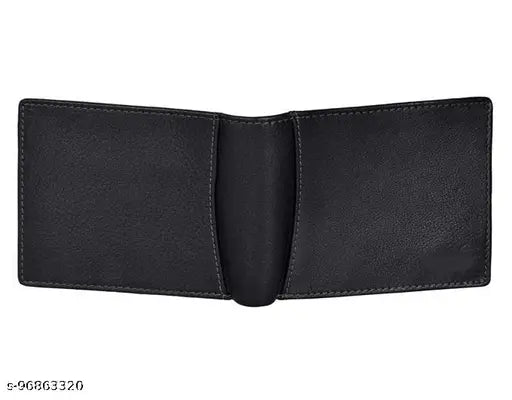 Black faux leather men's wallet, solid pattern with 2 compartments. Free size (L10cm x W11cm), made in India