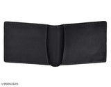 Black faux leather men's wallet, solid pattern with 2 compartments. Free size (L10cm x W11cm), made in India