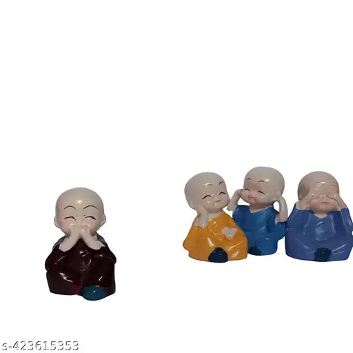 Exquisite Laughing Buddha monk resin idol figurines, 4cm breadth x 5cm height, Indian-crafted religious art for car decor or home adornment