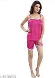 Bright satin Eva Attractive women's nightsuit - sleeveless spaghetti top and shorts with elastic waistband. India-made premium quality sleepwear