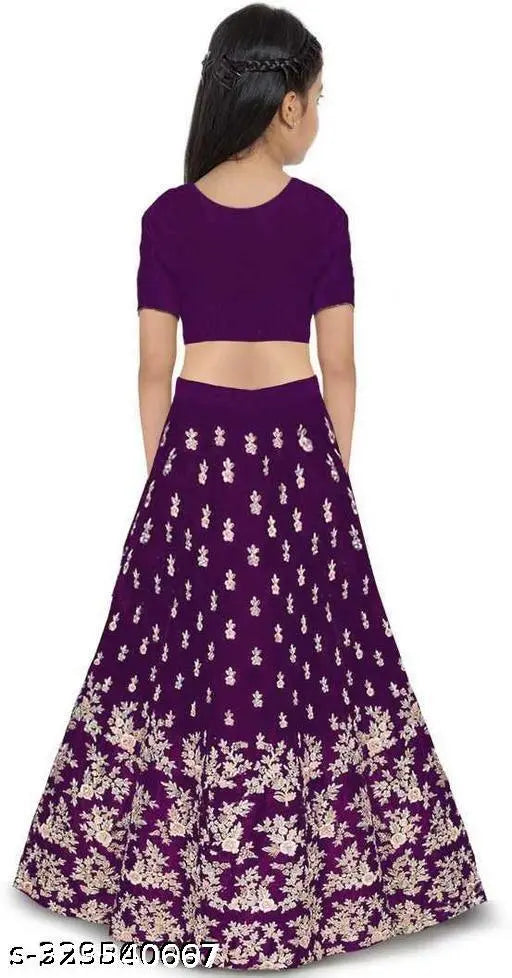 Taffeta idesigner lehenga choli with satin dupatta set, embroidered and semi-stitched, children's party wear