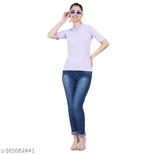 Tanushk Women's Purple Cotton Blend Half Sleeve T-Shirt, soft and breathable for everyday wear
