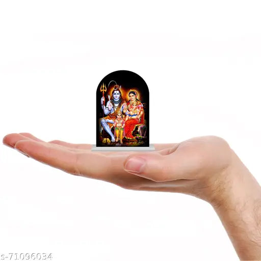 Indian acrylic Shiv Parivar idol, perfect for car dashboard or home decor. Spiritual gift item with attractive design