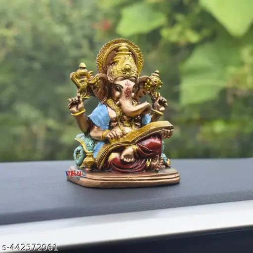 Small Ramayana Ganesha: Religious idol for car dashboard and table decor. Handcrafted Indian art piece for home decor or pooja room, believed to bring wealth, health, peace, and happiness per Vastu mythology