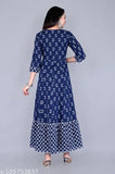 Blue plus size Anarkali kurti with mirrorwork, rayon three-quarter sleeve print combo for women's fashion, India-made