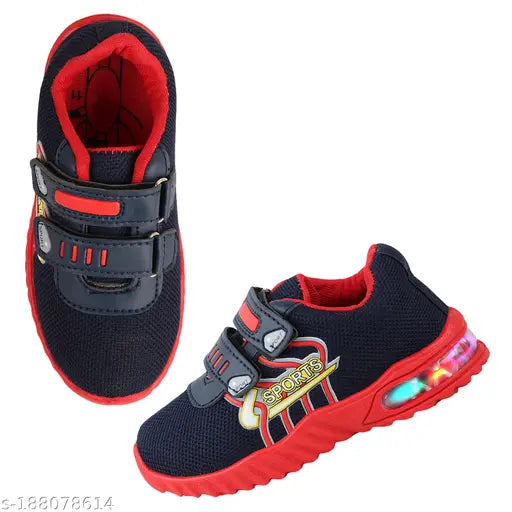 Black, red velcro sports running shoes for boys and girls