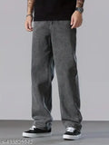 Grey men's baggy straight leg denim pants