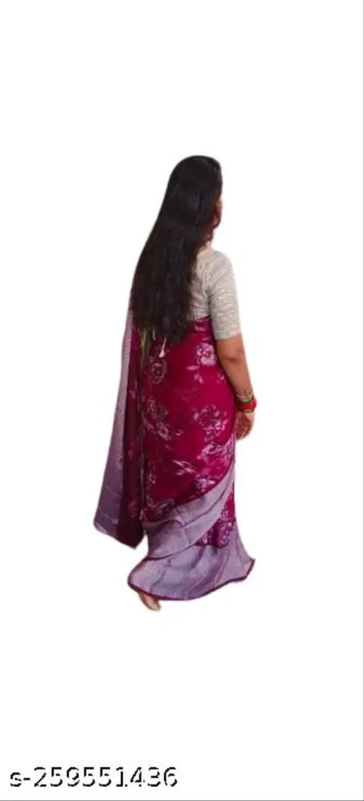 Natkhat Fashion Brasso Moss Chiffon Floral Printed Saree with Contrast Blouse - Indian handloom daily wear for women