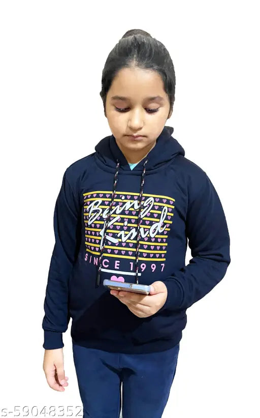 Winter fleece girls hoodie V7, cotton long sleeve, printed design for kids' safety and comfort
