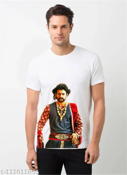 Bahubali-themed polyester t-shirt with short sleeves and printed net pattern. Men's sizes M, L, XL, XXL (India)