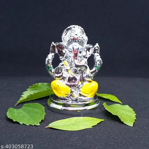 Metal Ganesh idol, ornate Lord Ganesh figure, Indian artisan-crafted 5cm x 7cm x 5cm statue