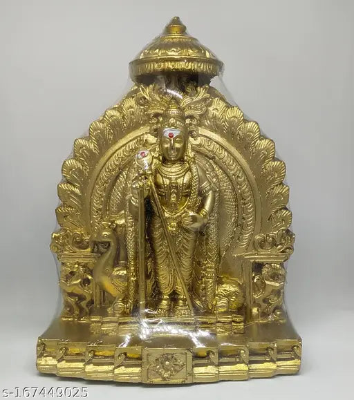 Poly Resin Lord Murugan Statue, intricately detailed with gold finish - ideal for living room decor or gifts, India origin