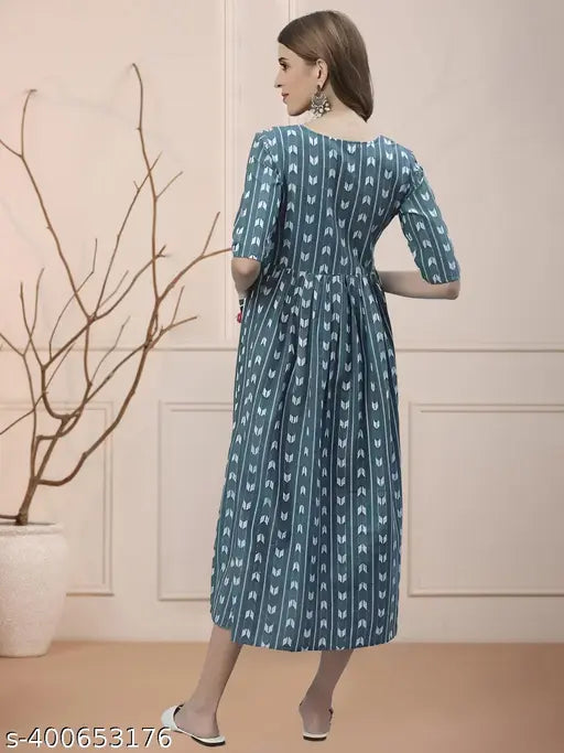 Cotton Anarkali Kurti, printed combo, three-quarter sleeves. Indian kurta for women's casual wear, available in multiple sizes