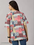 Multicolored cotton blend short-sleeve printed t-shirt for women, versatile everyday wear, trendy summer vibes, loose oversized fit