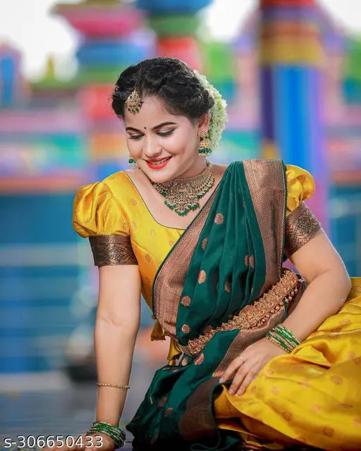 Art Silk half saree set, unstitched South Indian style with zari patterns, Lichi Silk fabric, including belt. Ready to ship." (124 characters)