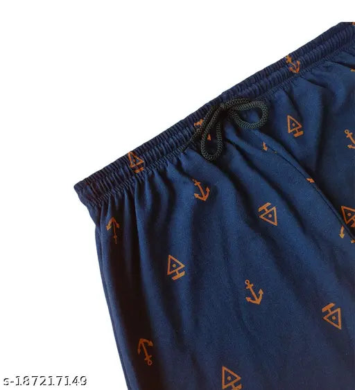 Blue, navy, pajama, shorts, pocket, emblem, drawstring