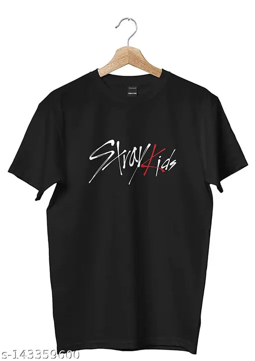 Black cotton blend t-shirt with Stray Kids quote for men, premium quality, bio wash, vinyl printed front