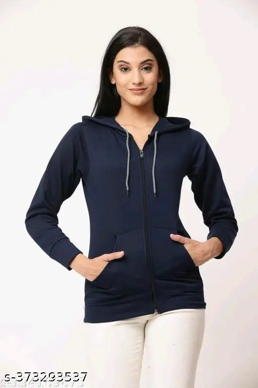 Trendy fleece sweatshirt for women, solid design, long sleeves, size M (36in bust, 25in length)