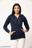 Trendy fleece sweatshirt for women, solid design, long sleeves, size M (36in bust, 25in length)