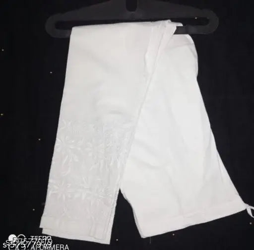 White chikankari cotton shorts with embroidered detailing