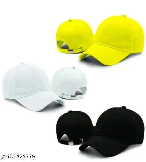 Trendy cotton baseball caps: 3 plain caps for boys, girls, men, women (India-origin)