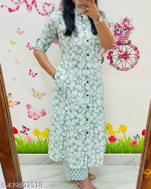 Rayon long kurta with palazzo, printed net design for women's fashion, Indian rayon outfit with three-quarter sleeves