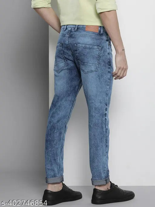 Cotton blend men's regular dark blue jeans by The Indian Garage Co. - Solid, high-quality denim for fashionable casual wear