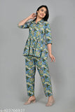 Multi-colored premium cotton printed elegant top & pant coord set, trendy pocket, Indian-made cotton blend pyjamas