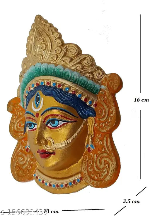 Handcrafted metal Durga Maa Wall Hanging, intricate gun metal sculpture of Durga's face for religious home decor, Indian artifact, 14cm high x 12.5cm wide x 4cm deep