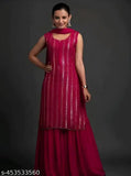 Red embellished kameez with long sleeves