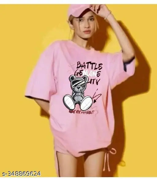 Oversized printed T shirt in biowash color for women's casual wear