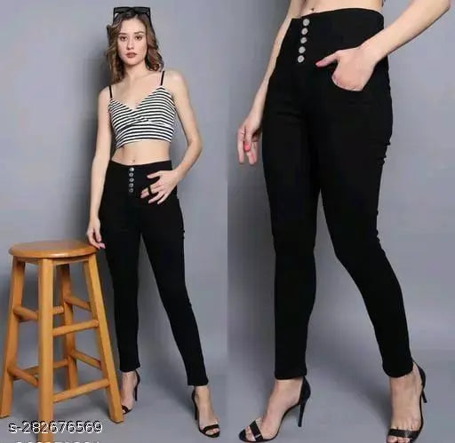 Black cotton blend women's tie-up jeans, size 32 (waist 32in, length 32in), India origin